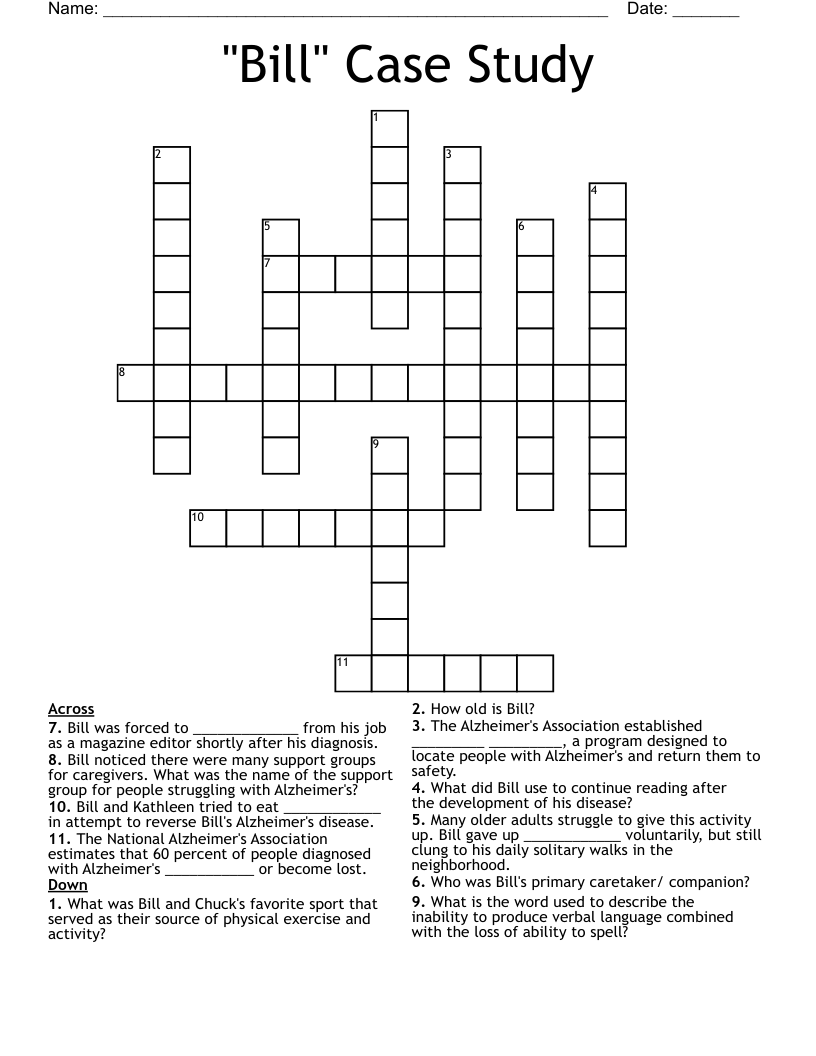 "Bill" Case Study Crossword