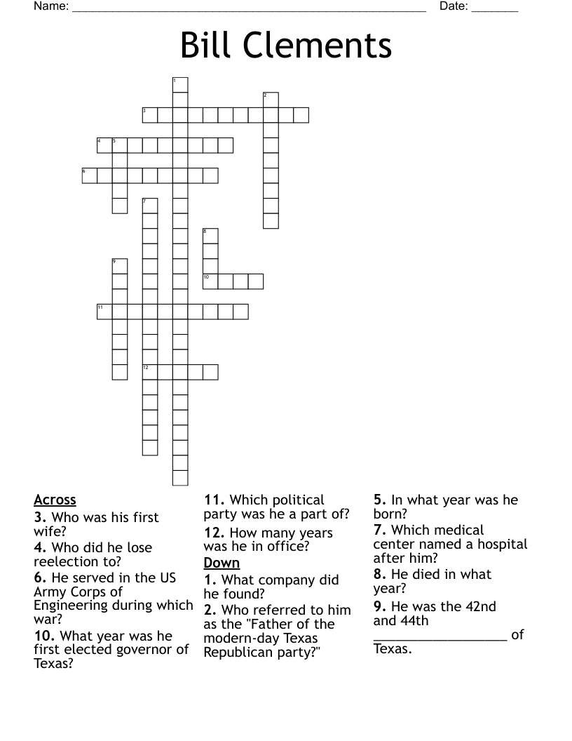 Bill Clements Crossword
