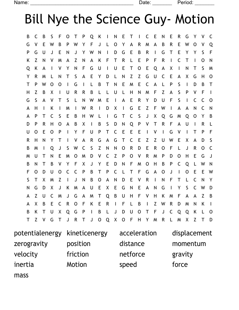 Bill Nye the Science Guy- Motion Word Search