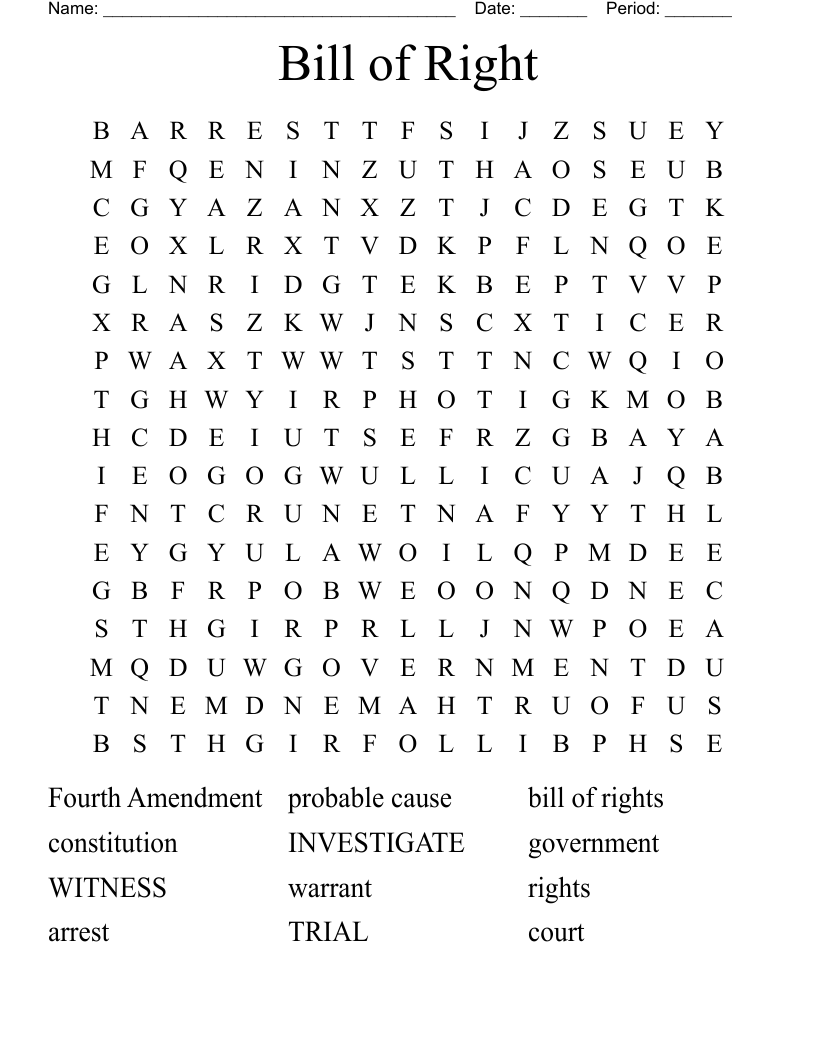 Bill of Right Word Search