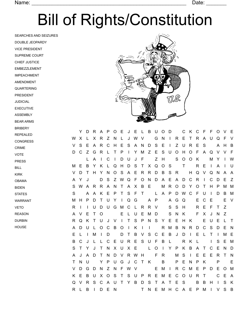 Bill of Rights/Constitution Word Search