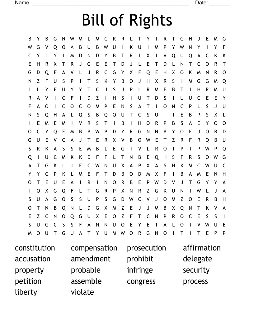 Bill of Rights Word Search