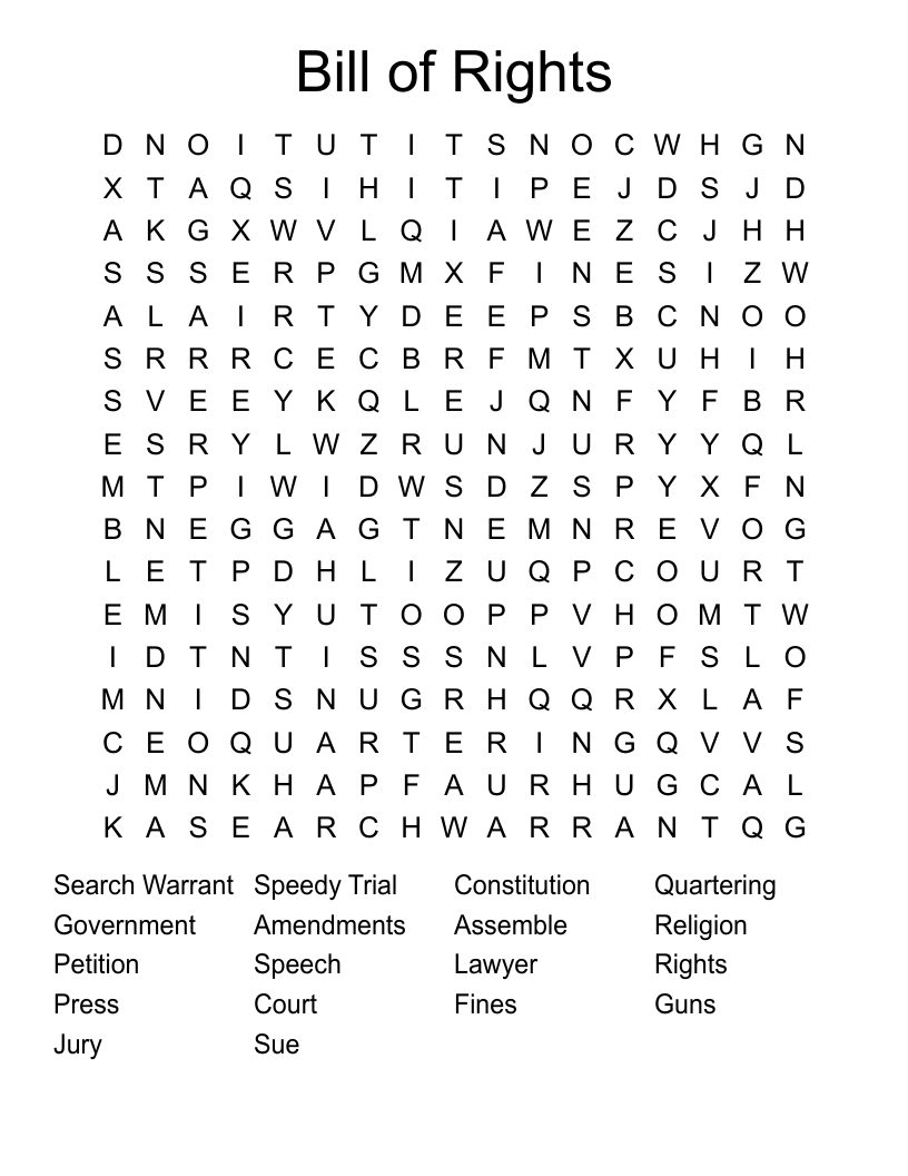 Bill of Rights Word Search