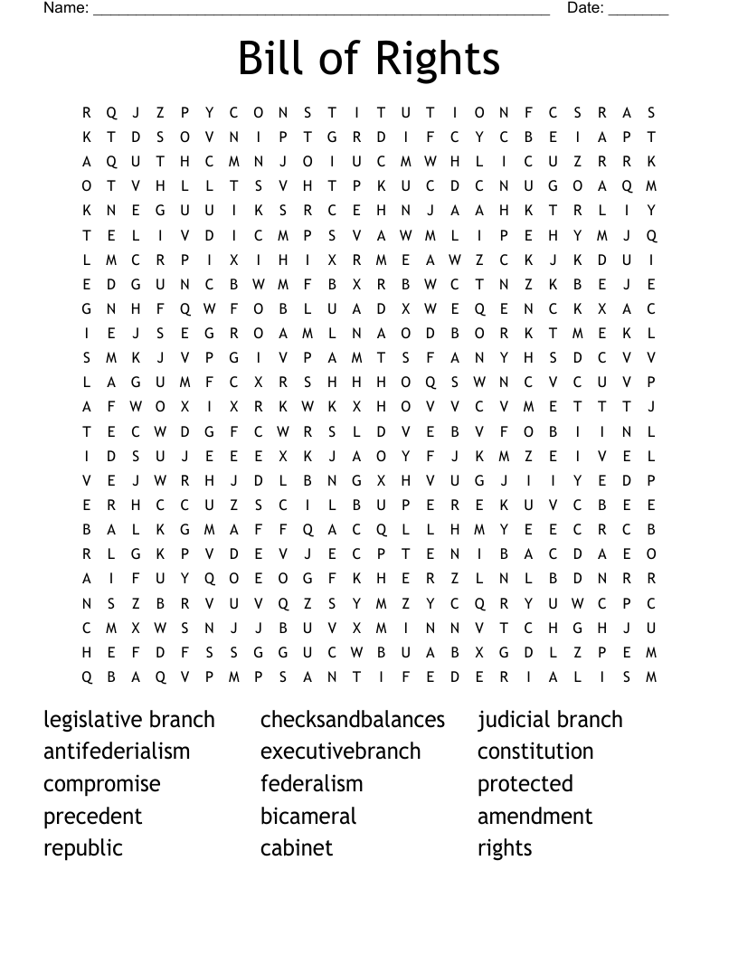 Bill of Rights Word Search