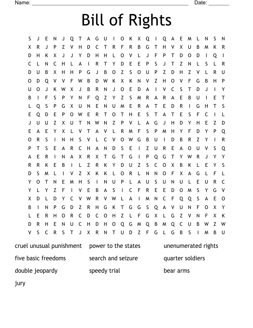 Bill of Rights Word Search