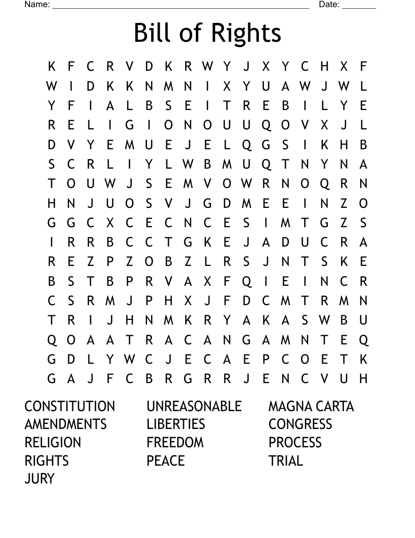 Bill of Rights Word Search