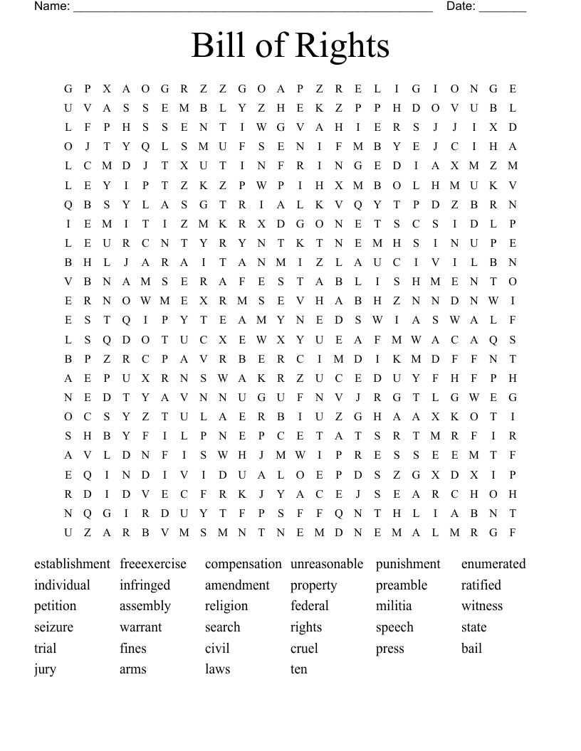 Bill of Rights Word Search