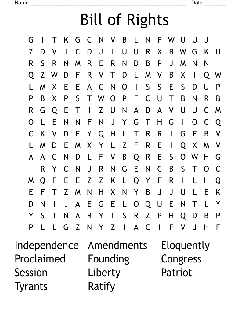 Bill of Rights Word Search