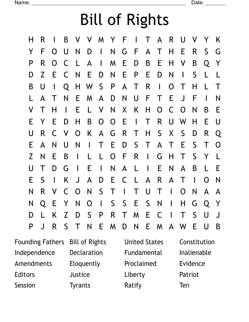 Bill of Rights Word Search