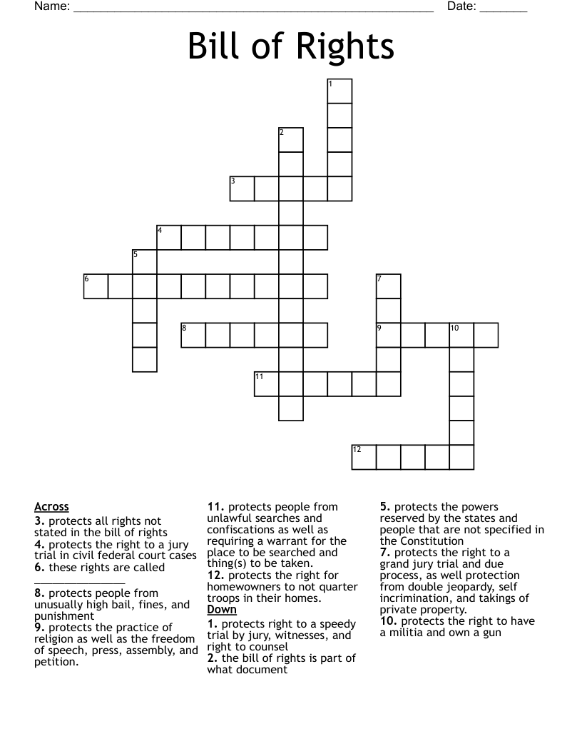 Bill of Rights Crossword