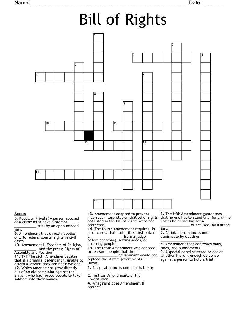 Bill of Rights Crossword