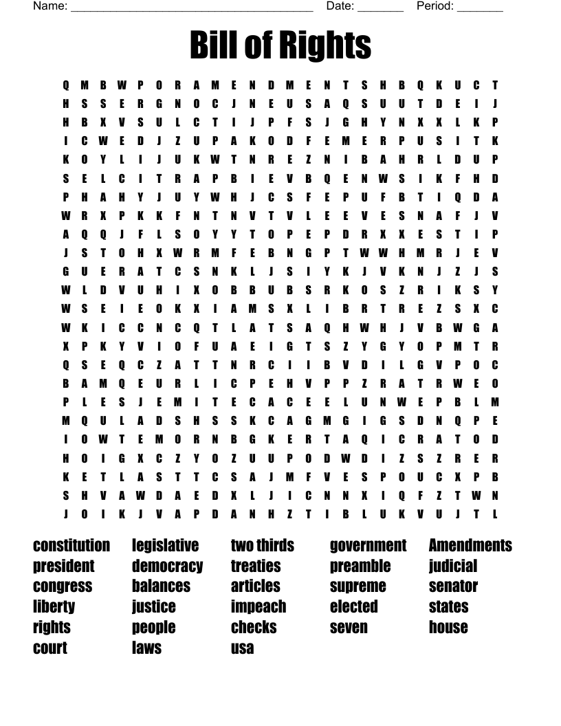 Bill of Rights Word Search