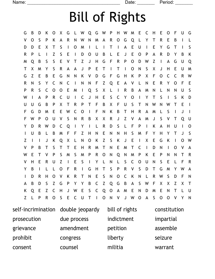 Bill of Rights Word Search