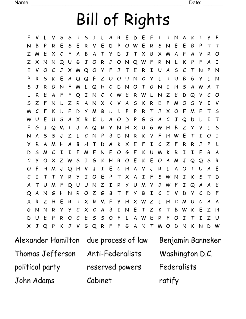 Bill of Rights Word Search