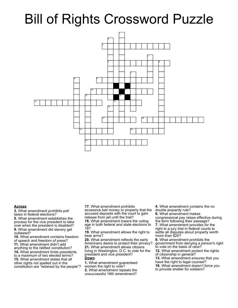 Bill of Rights Crossword Puzzle