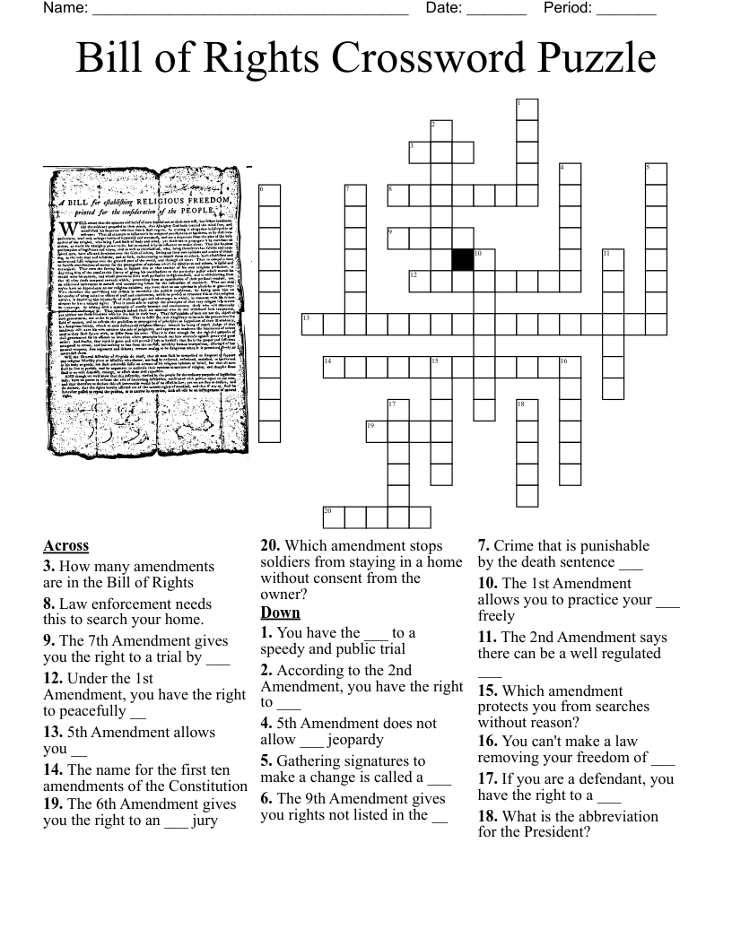 Bill of Rights Crossword Puzzle