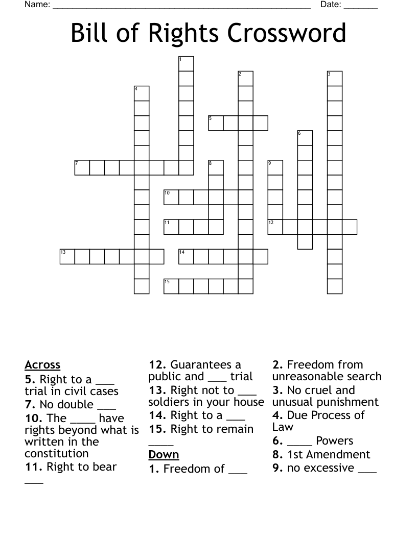 Bill of Rights Crossword 