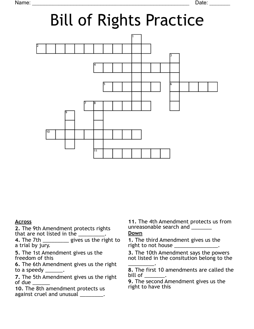 Bill of Rights Practice Crossword
