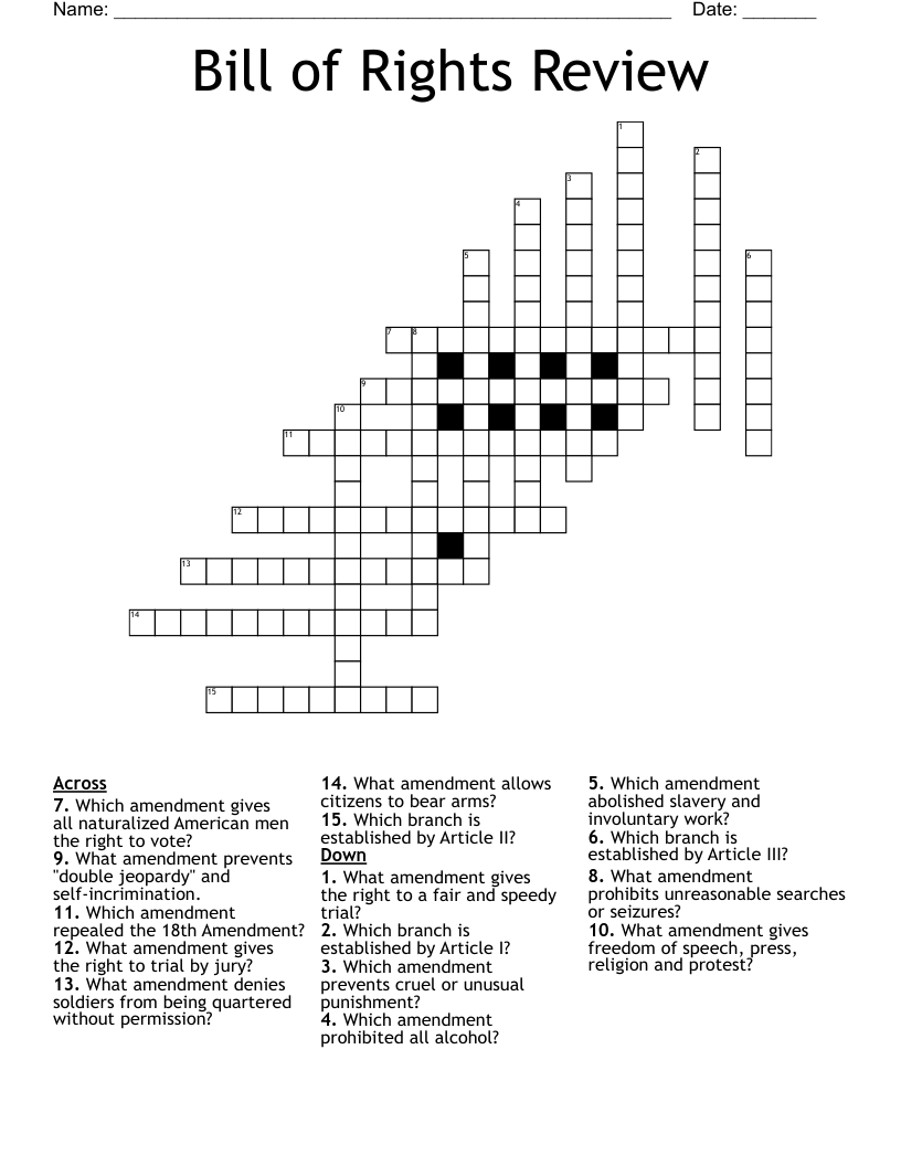 Bill of Rights Review Crossword