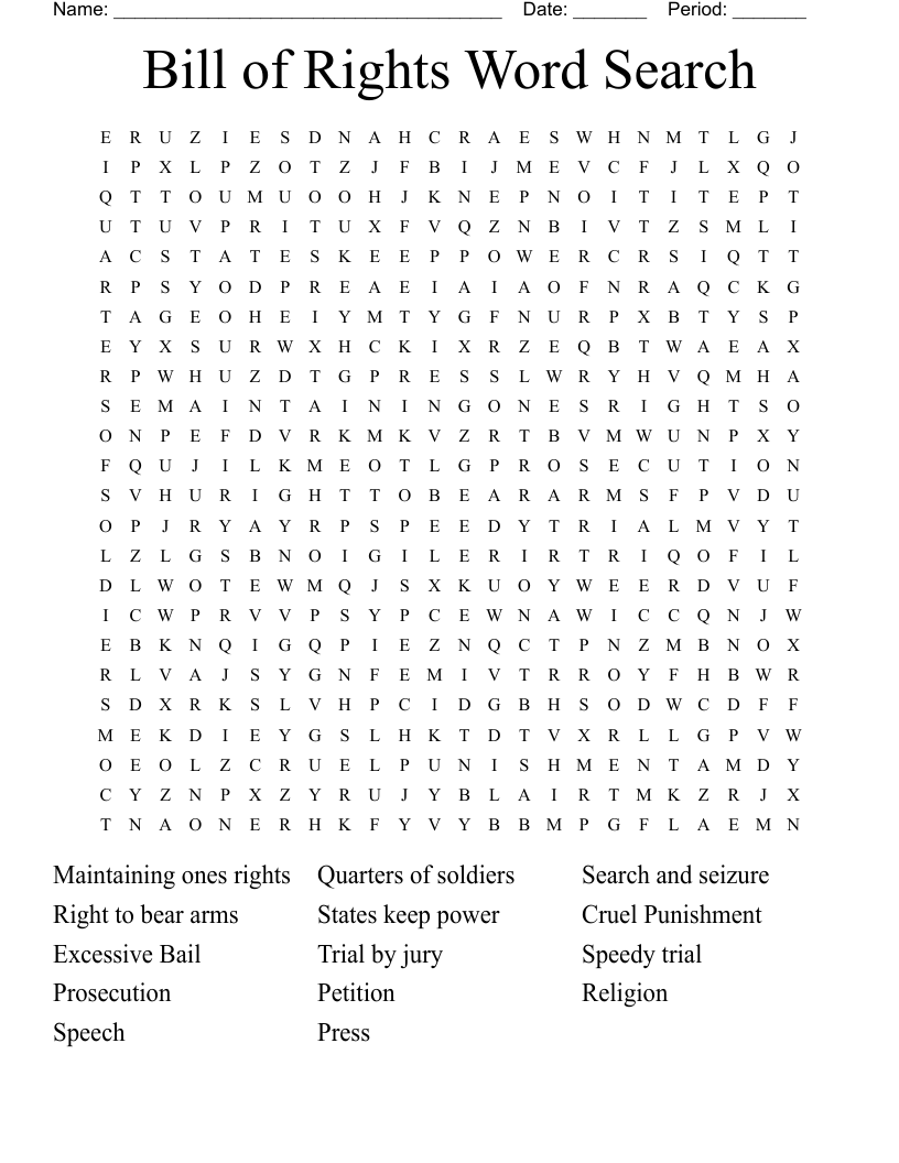 Bill of Rights Word Search