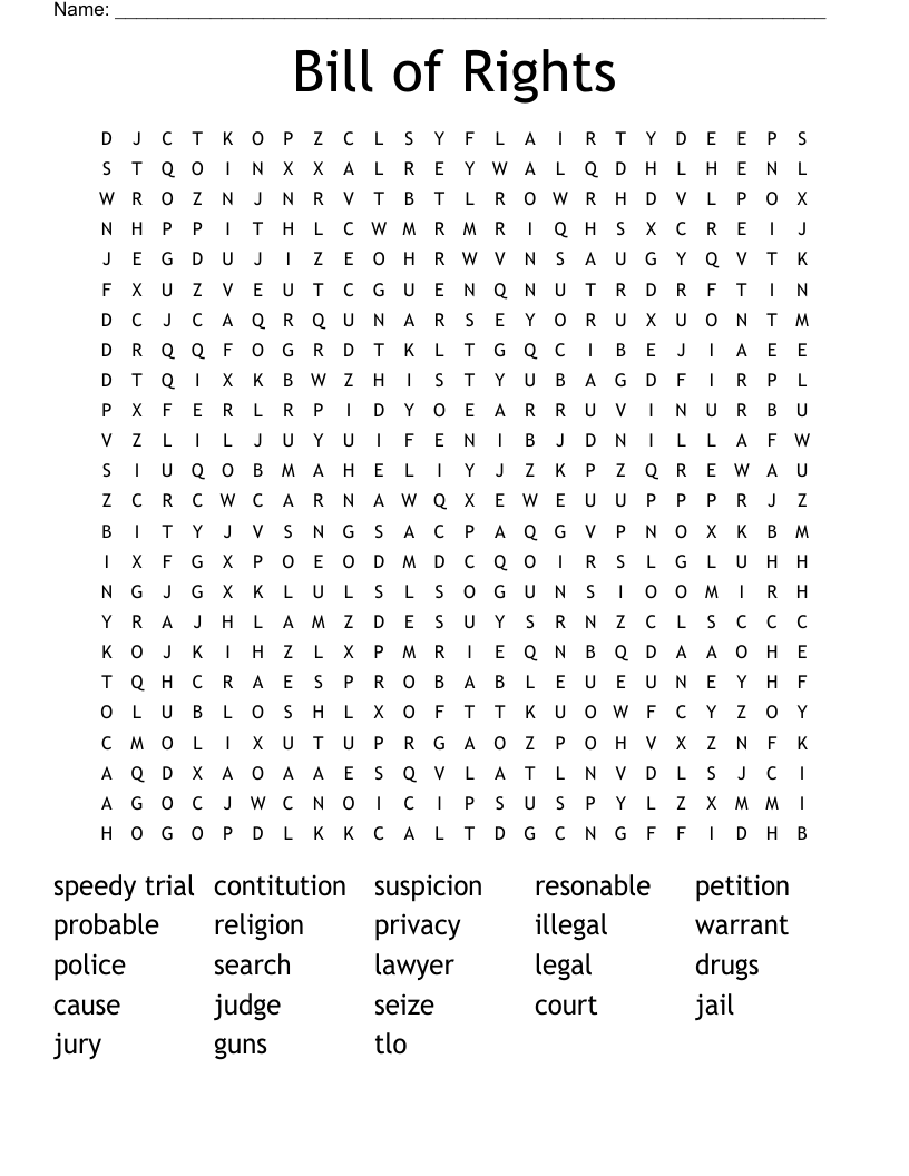 Bill of Rights  Word Search