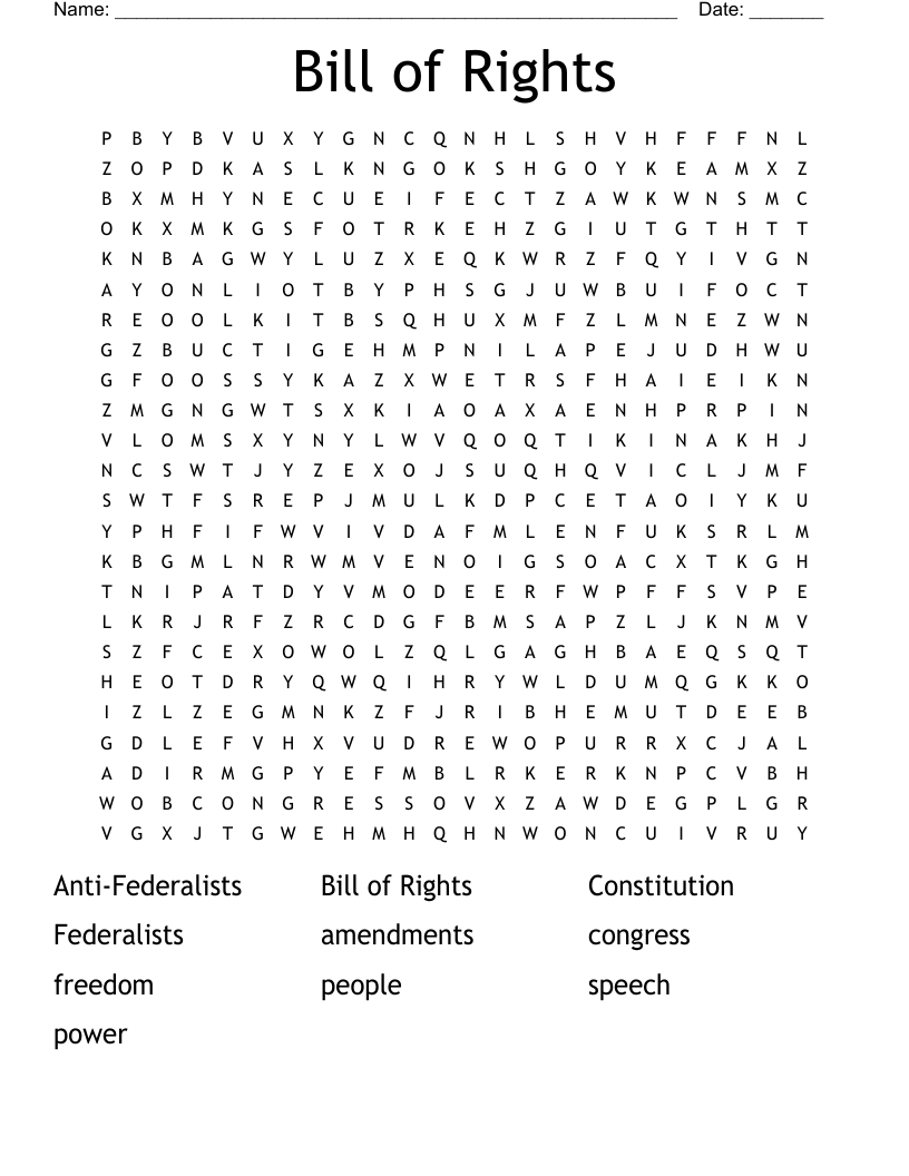Bill of Rights  Word Search