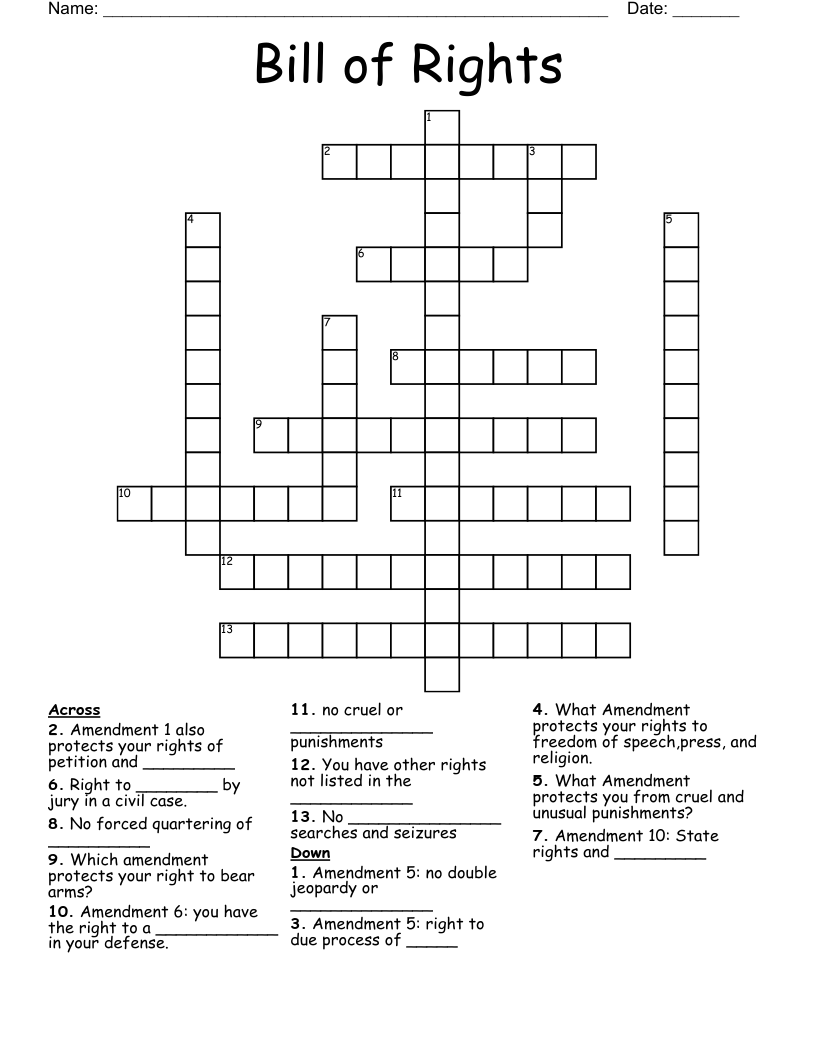 Bill of Rights  Crossword