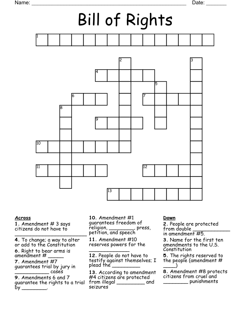 Bill of Rights  Crossword