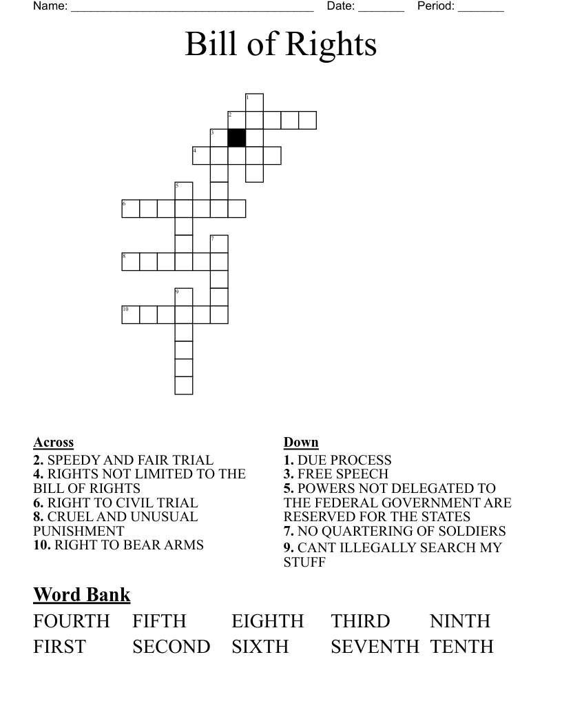 Bill of Rights  Crossword