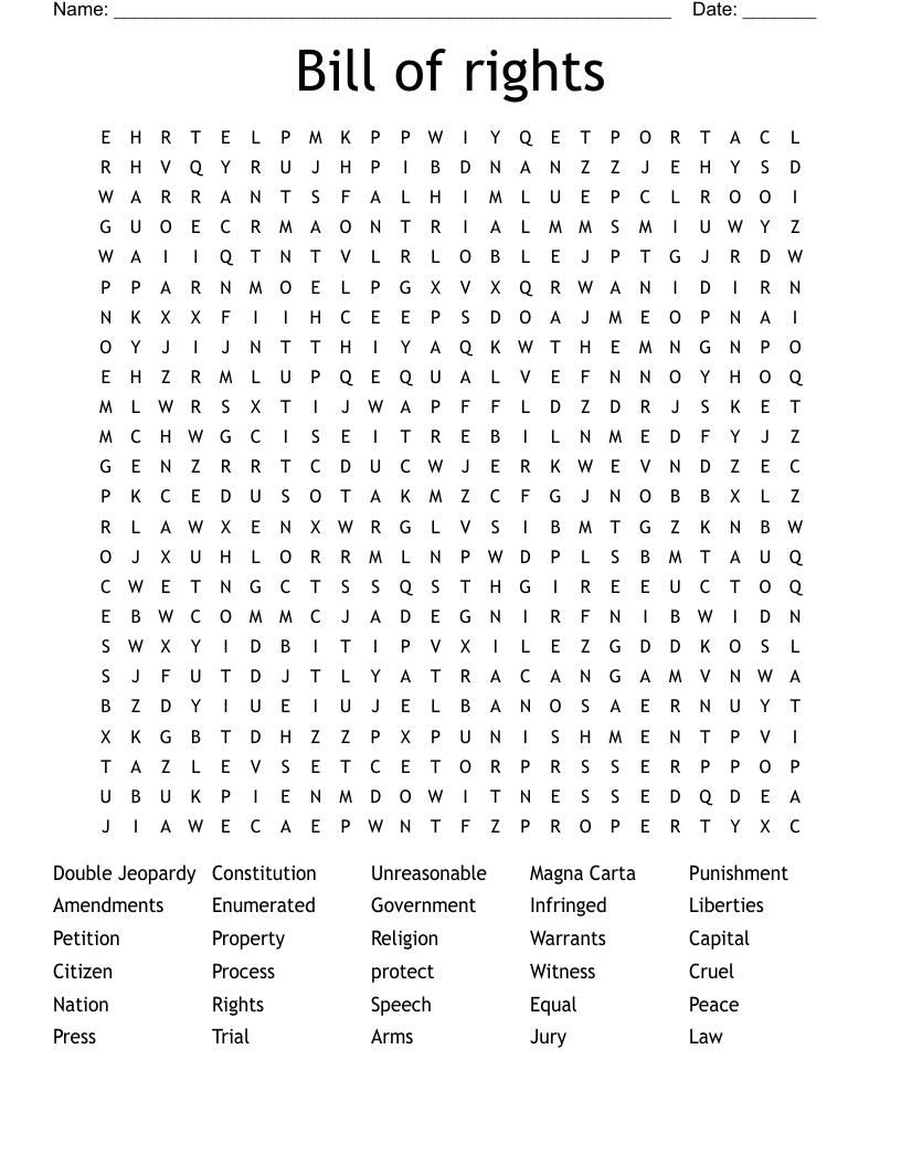 Bill of rights Word Search