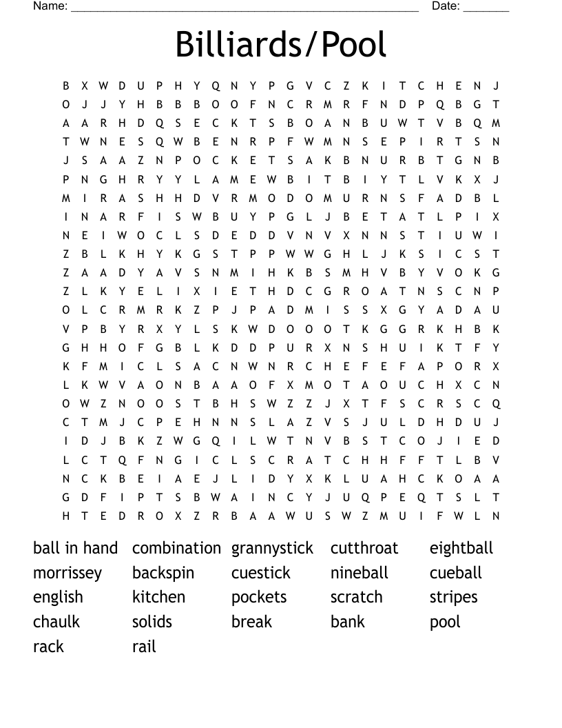 Billiards/Pool  Word Search
