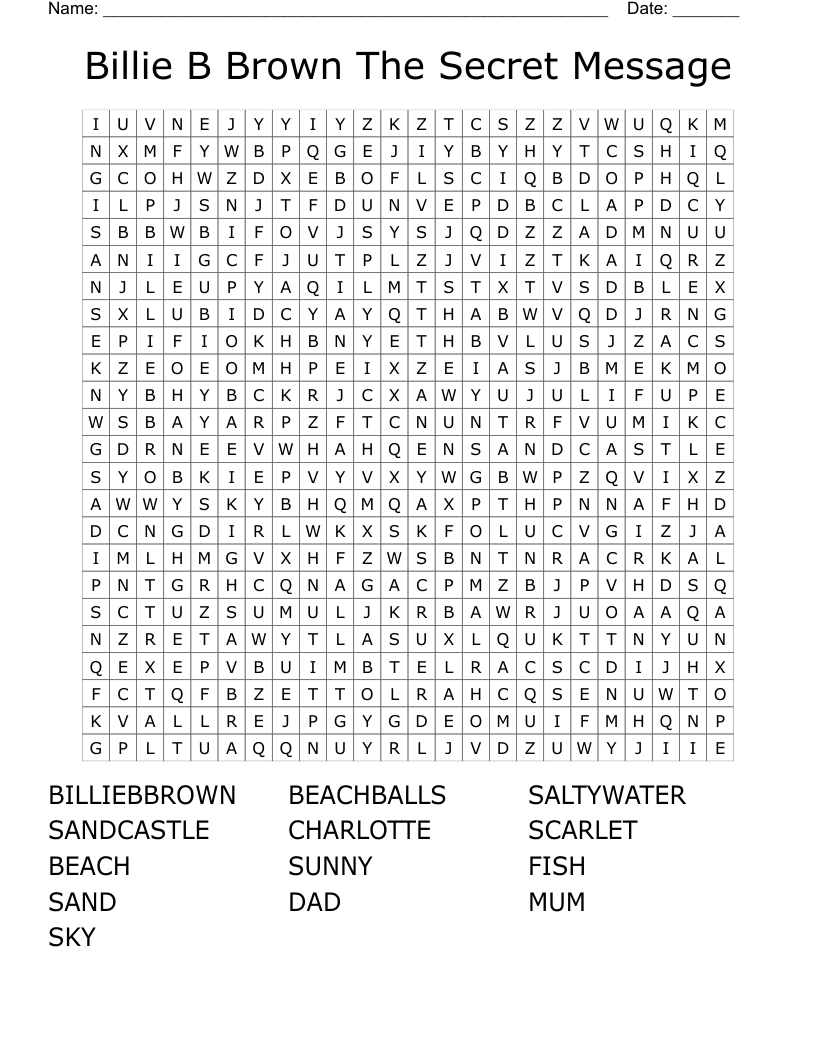 Billie B Brown The Secret Message Word Search