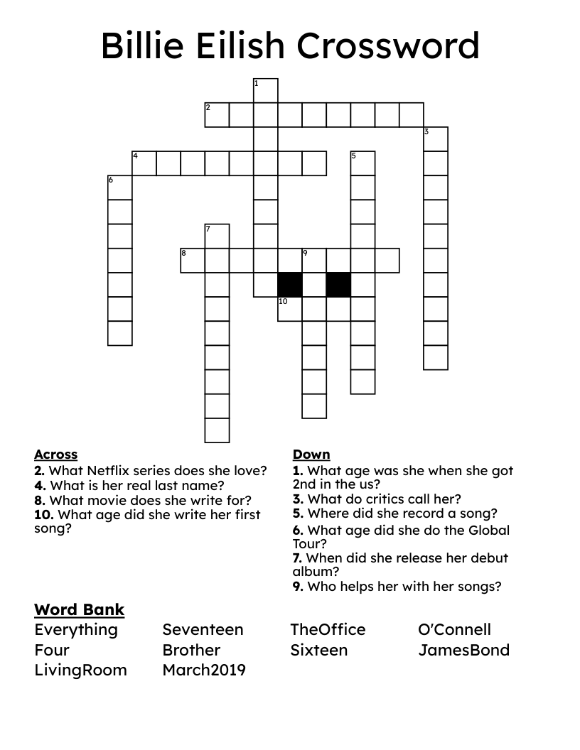 Billie Eilish Crossword