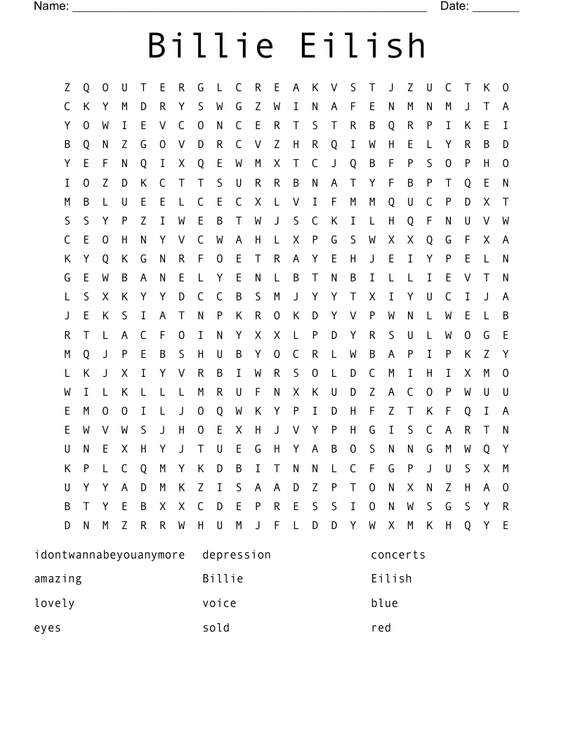 Billie Eilish  Word Search