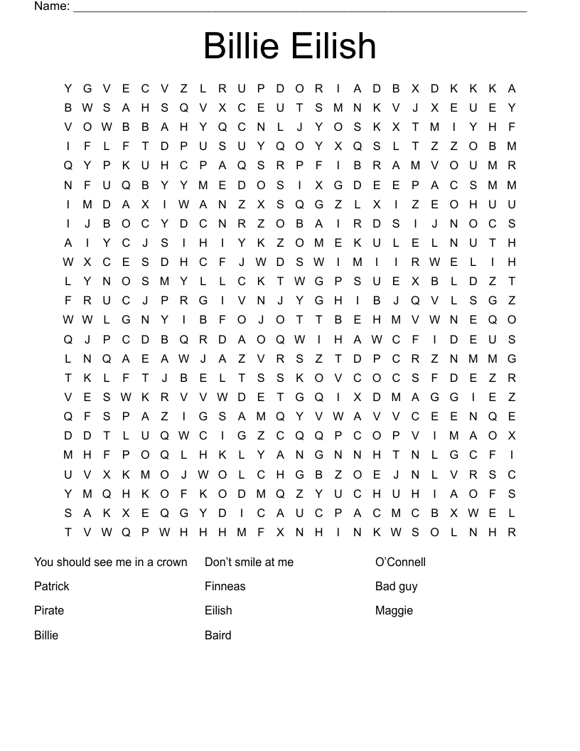 Billie Eilish  Word Search
