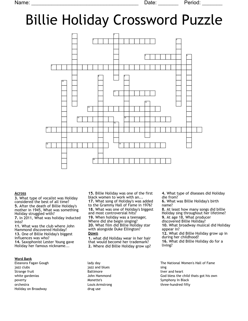 Billie Holiday Crossword Puzzle