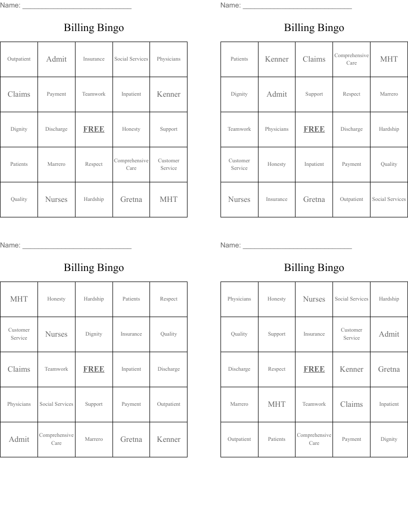 Billing Bingo