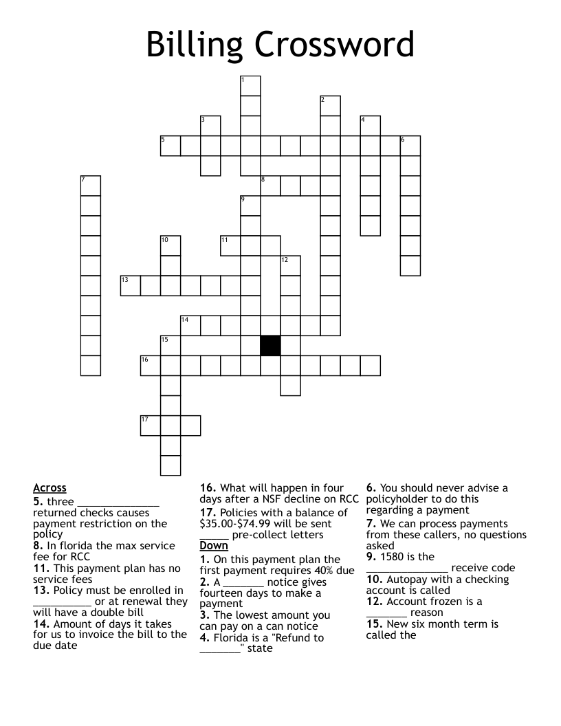 Billing Crossword