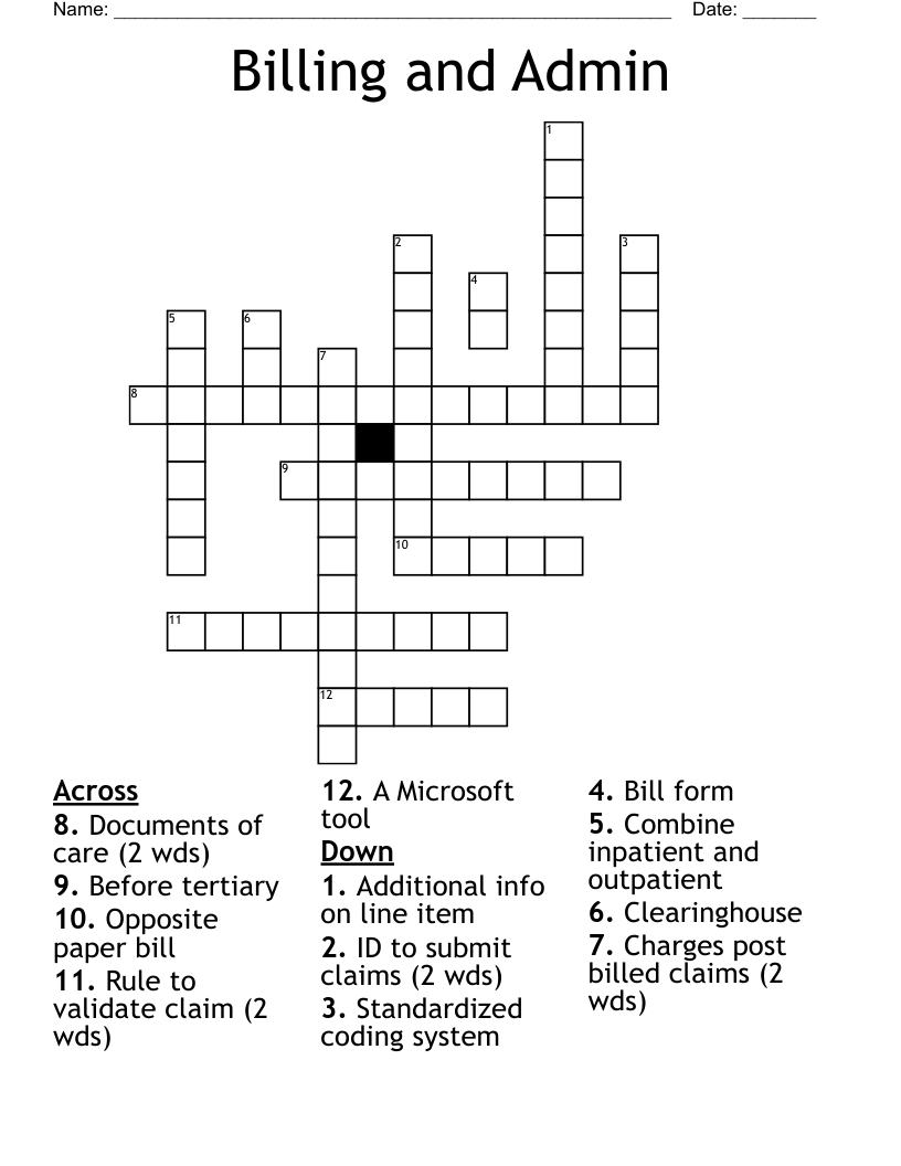 Billing and Admin Crossword