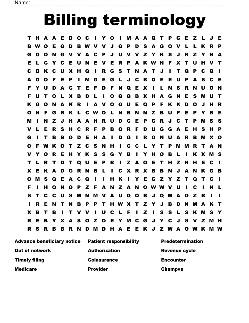 Billing terminology  Word Search