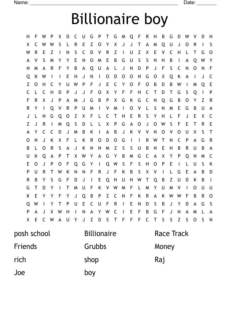 Billionaire boy Word Search