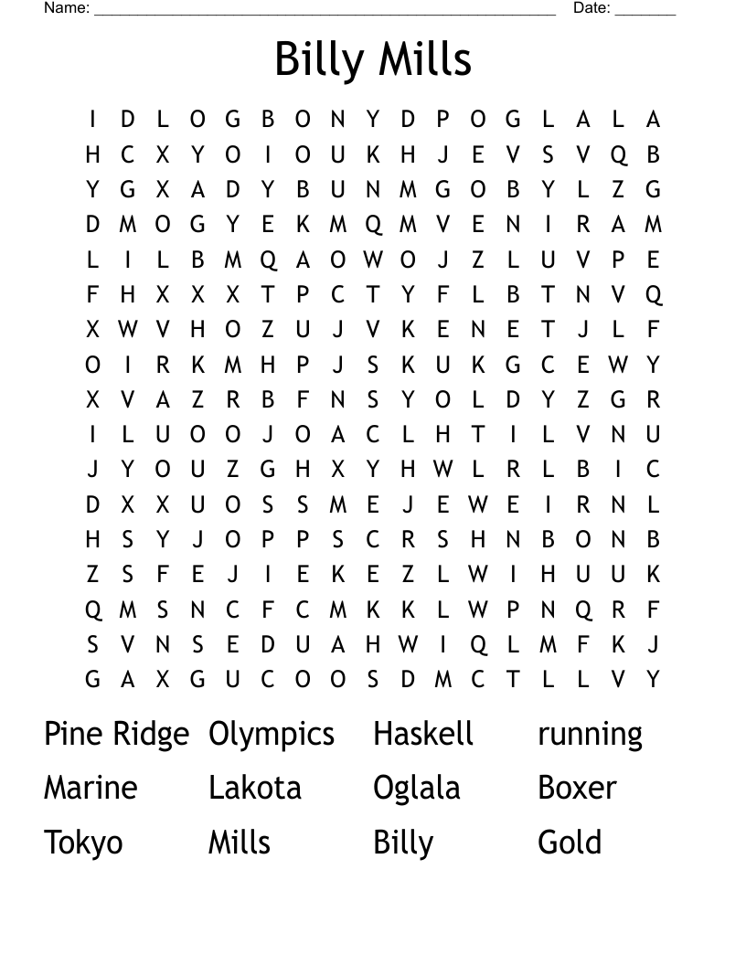 Billy Mills Word Search
