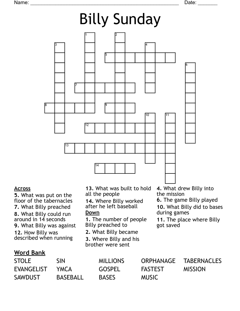Billy Sunday Crossword