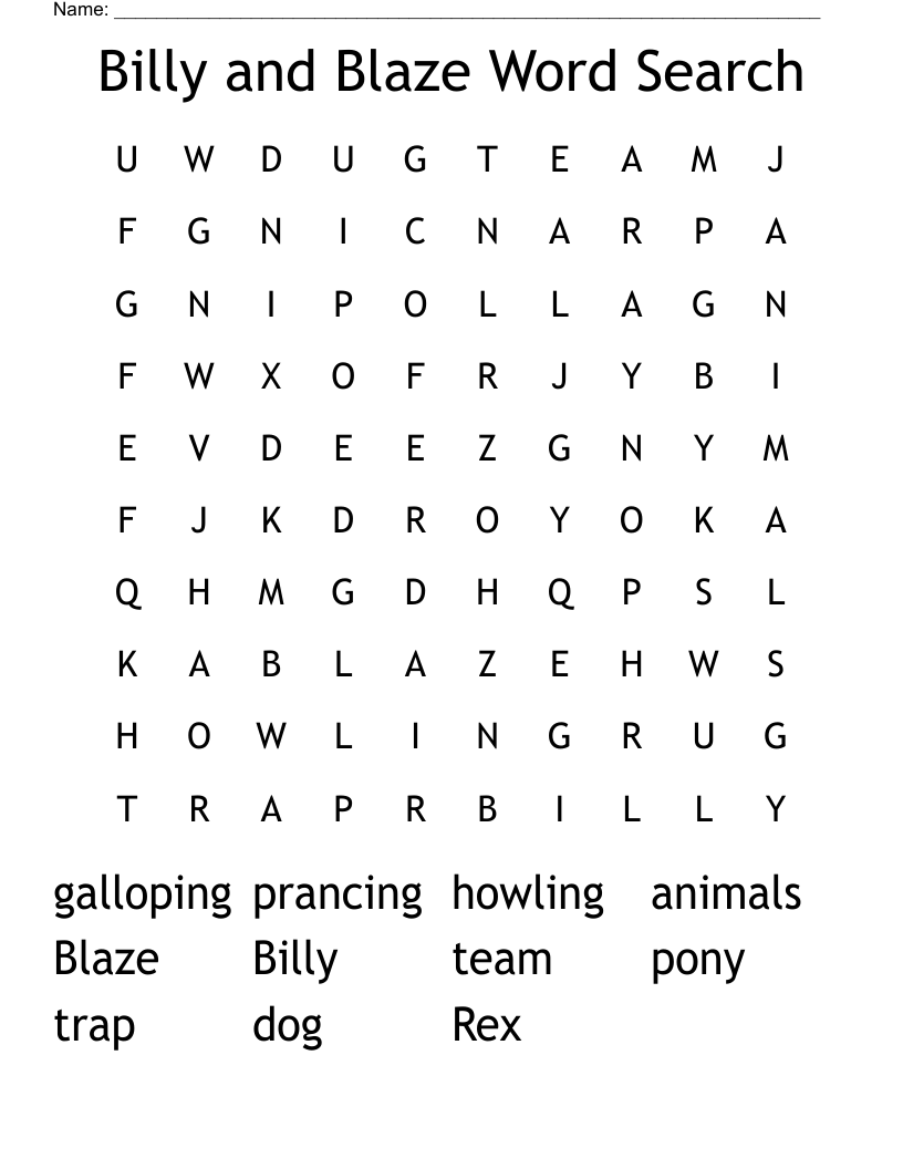 Billy and Blaze Word Search