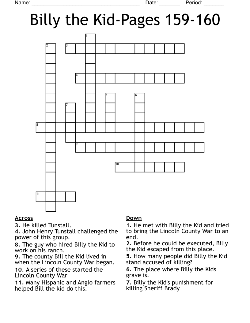 Billy the Kid-Pages 159-160 Crossword