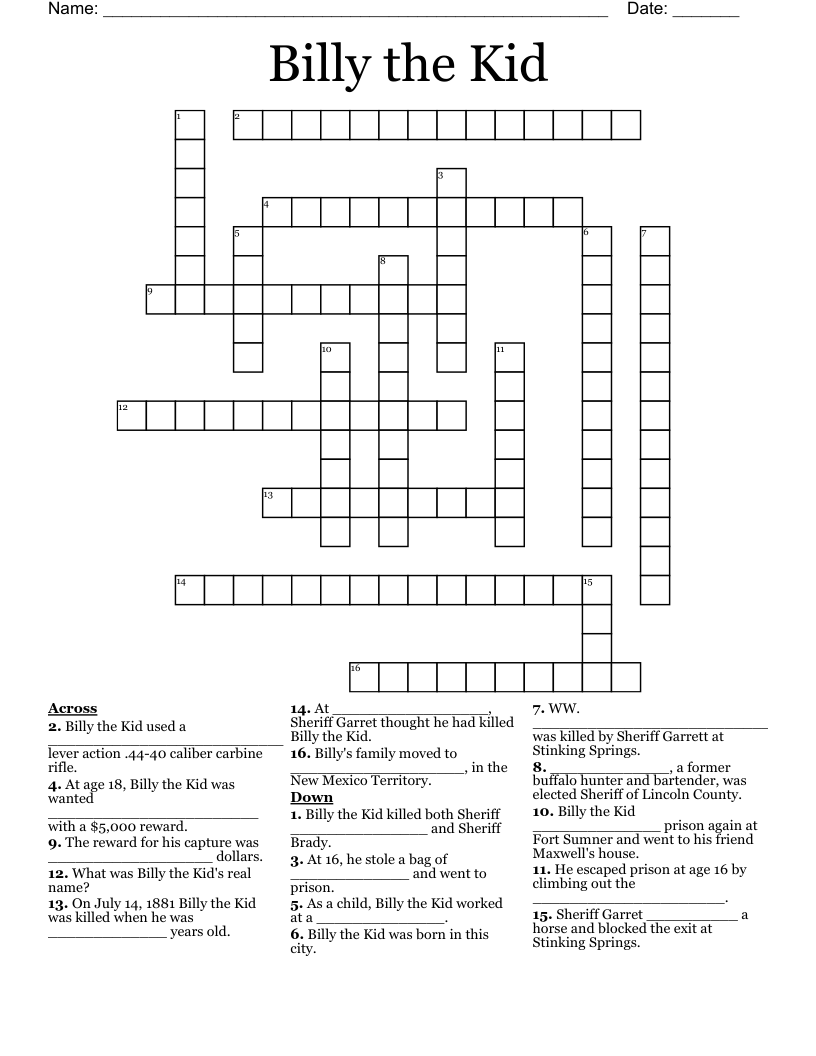 Billy the Kid Crossword