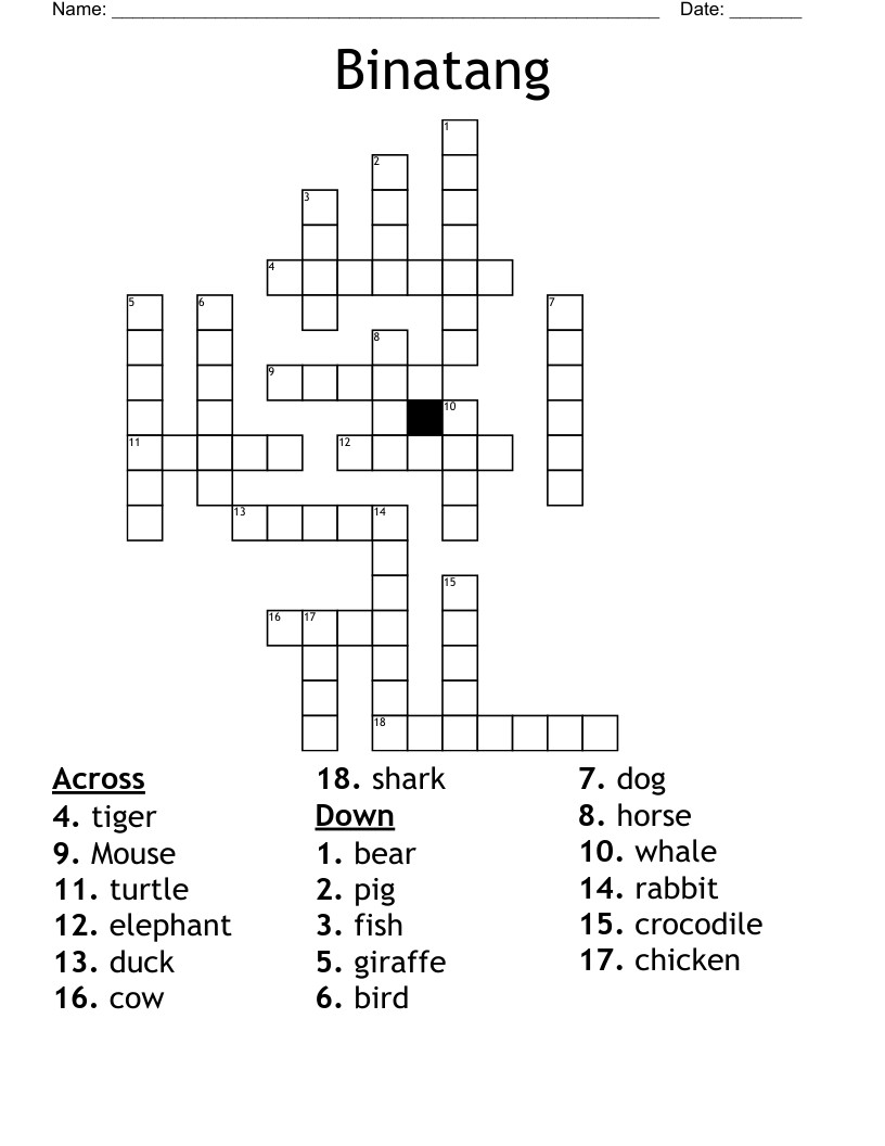 Binatang Crossword