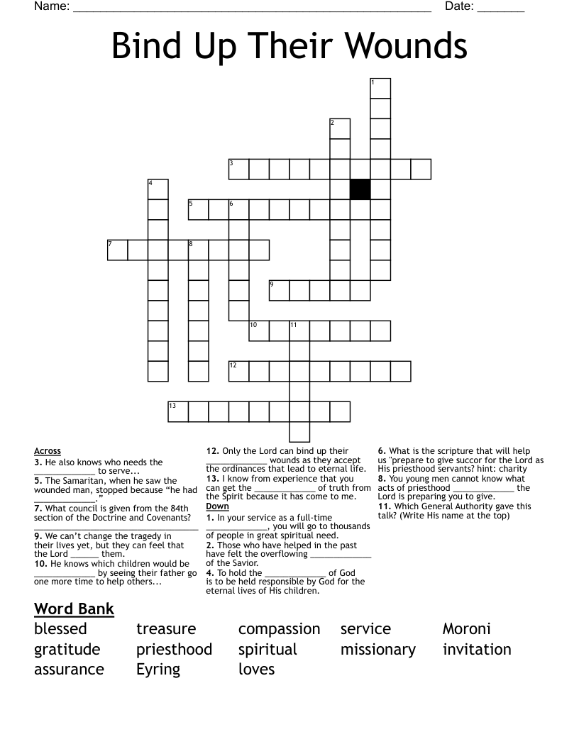Bind Up Their Wounds Crossword