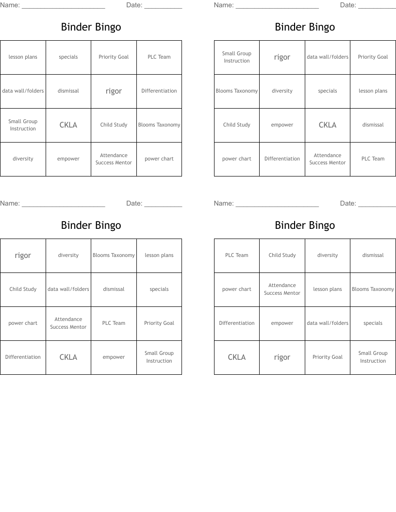Binder Bingo