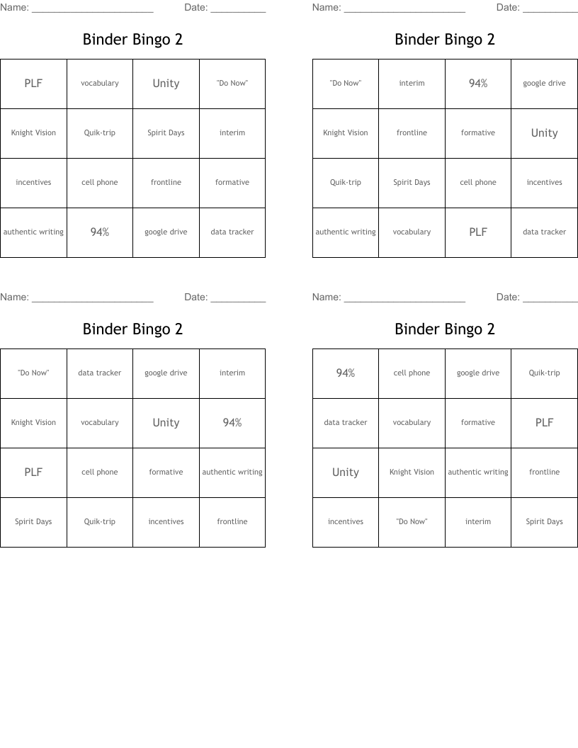 Binder Bingo 2